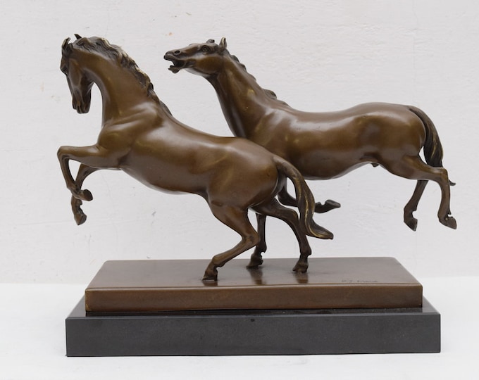 Horses galloping bronze sculpture - horse figurine horses bronze - horse farm gift idea -