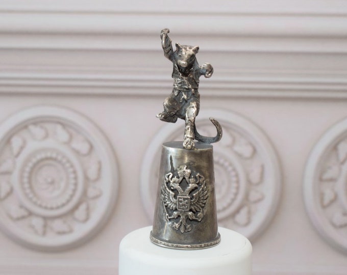 Antique Silver Glass - Unique Rat Hobble Silver 84 - Dancing Rat Antique Sterling Silver Imperial Russia 84 - Amazing Gift for Collector