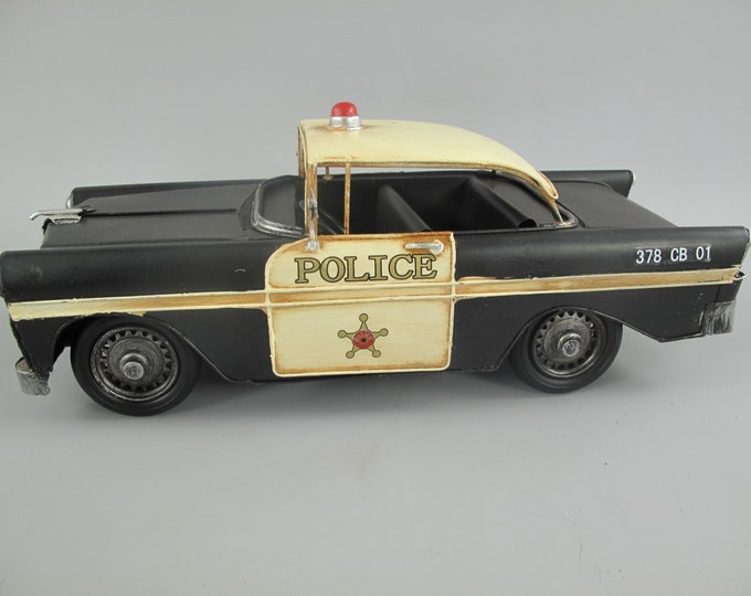 Vintage Police Car Old Metal Model Toy Auto Gift Idea Old School