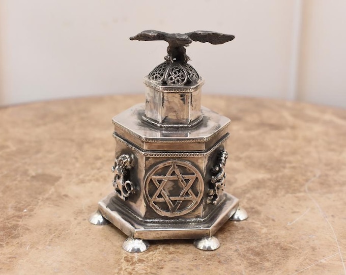 Antique Silver Casket Box – Rare Jewish Judaica – Eagle Motif – Russian 84 Silver – Hanukkah Gift – Old Jewish Collectible