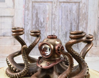 Bougeoir Déco En Forme De Pieuvre - Résine Bronze Antique - Décoration Maison, Centre De Table, Cheminée - Idéal Cadeau