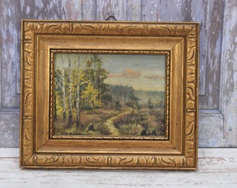 Antique Painting Landscape - Rapacki Polish Painting - Polish Landscape - Wall Home Decor - Nice Goldene Frame - Gift for Hunter