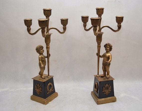 Pair Set Bronze Candlesticks Angels Art Deco Gift Candlestick -  New  Zealand