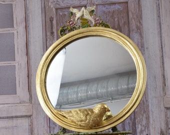 Art Deco Bird Mirror: Golden Crystal, Elegant Home Decor (11.81 inch)