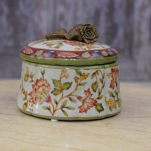 Porcelain Casket - Floral Design - Rose Bronze Ornaments Art Nouveau Style - Porcelain Box Vintage Gift - Foundry Mark - Home Decor