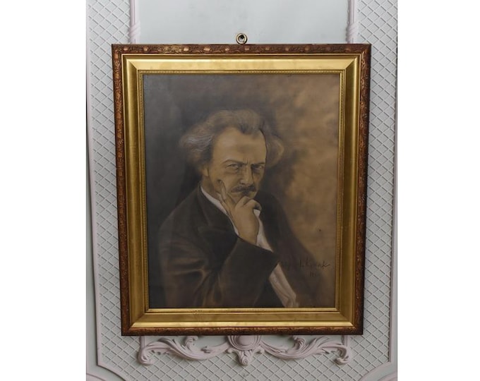 Antique Portrait Painting - Ignacy Jan Paderewski 1930 - Pastel Under Glass - Polish Art Collectible - Vintage Wall Decor - Exclusive Gift