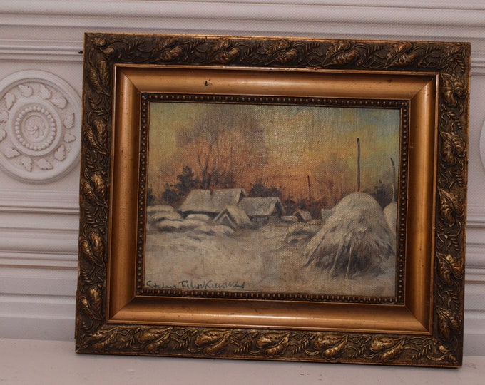 Antique Painting Landscape Winter - Filipkiewicz Art Work Painting - Polish Landscape - Wall Home Decor - Nice Goldene Frame - Unique Gift