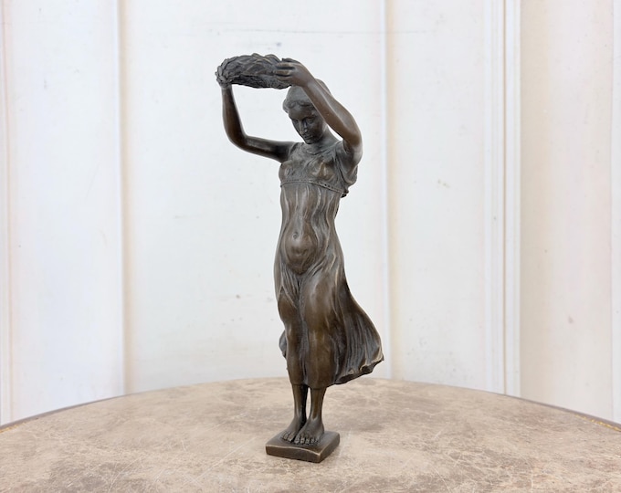 Nymph Bronze Statue with Wreath - Mythological Home Decor