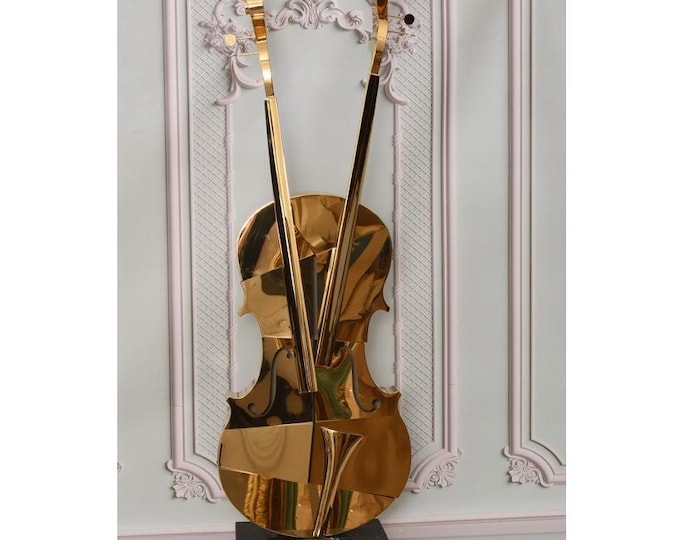Vintage Stainless Steel Violin Sculpture: Signed D. Smith, Granite Base