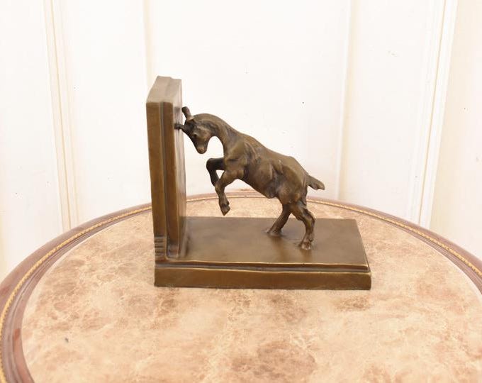 Vintage French Bronze Mountain Goat Bookend – Limited Edition Animal Sculpture