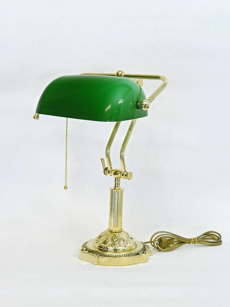 Banker Polished Brass Lamp Lamps Green Glass Office Gift Art Etsy