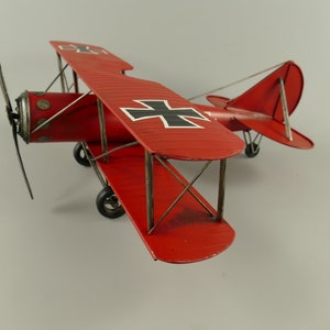 Large Vintage Red German Airplane Old Classic Metal Model Toy Gift Idea Old School
