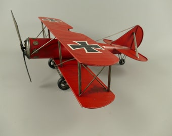 Vintage Red Metal Airplane Model - Classic Biplane Decor - Large Aviation Collectible - Retro Industrial Display