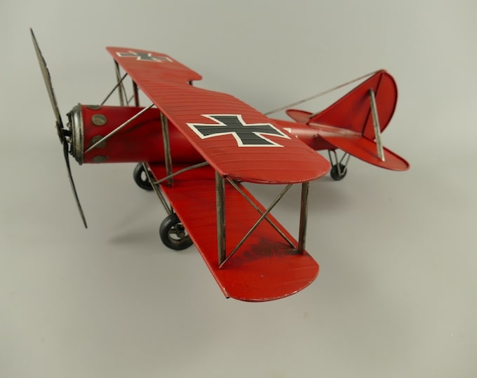 Large Vintage Red German Airplane Old Classic Metal Model Toy Gift Idea Old School