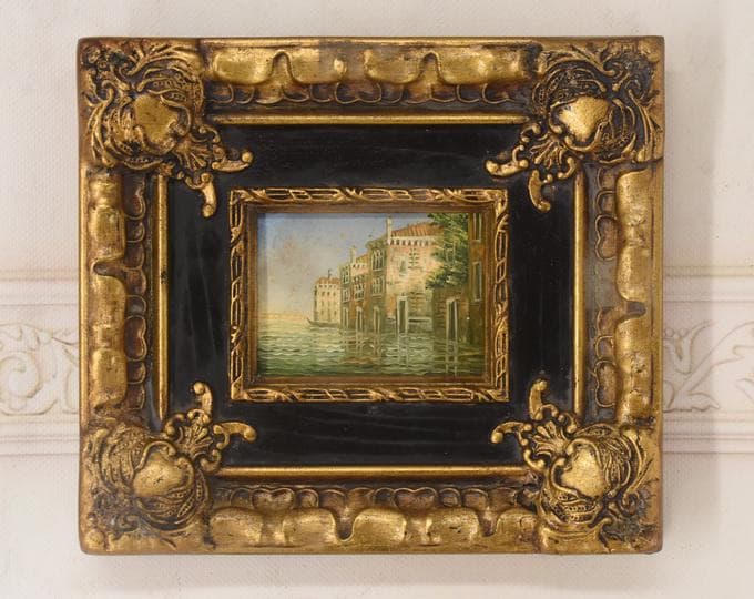 Venice Canal Oil Painting in Golden Frame – Italian Cityscape Art