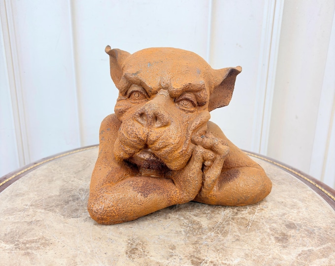 Cast Iron Tuscan Gargoyle Figurine - Rustic Garden Statue