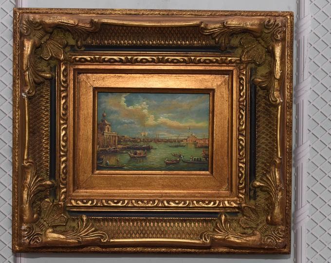 Venice Canal Oil Painting in Golden Frame – Italian Cityscape Art