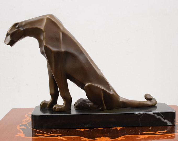 Sitting Tiger Gepard Panther Bronze Statue - Sculpture Bronze - Exclusive Animal Gift Idea - Modernist Statue -