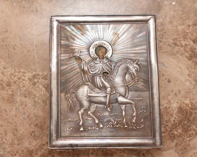 Antique Silver Icon Travel - Silver Orthodox Icon - Russia Silver 84 - Religious Icon - Handmade Icon - Art & Collectibles - Gift Idea