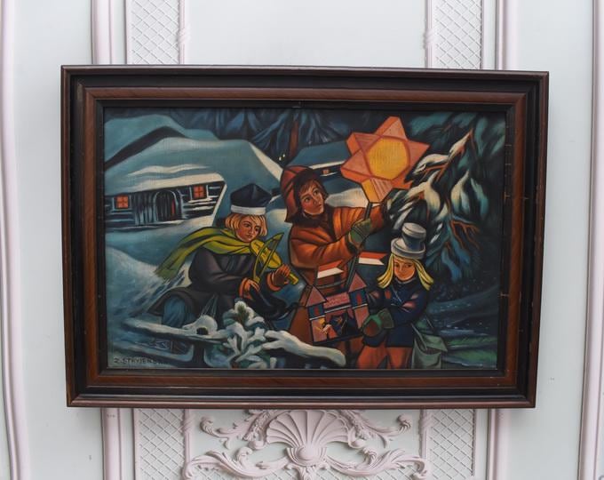 Antique Painting - Zofia Stryjenska Painting Man and Woman Highlanders - Mountain Painting - Polish Art on Canvas - Zakopane Polish Painting