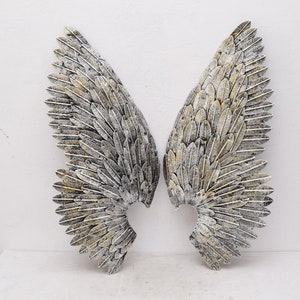 Rustic Metal Angel Wings Wall Art – Handmade Silver Sculpture, Spiritual Home Decor, Unique Gift Idea