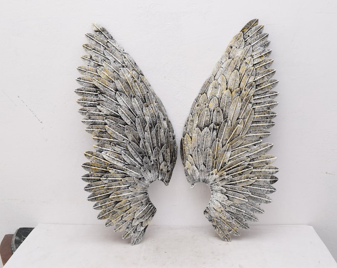 Rustic Metal Set Angel Wings Art Sculpture Silver  Handmade  Gift Idea  and   Style