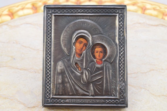 Antique Silver Icon Travel - Silver Orthodox Icon - Russia Silver 