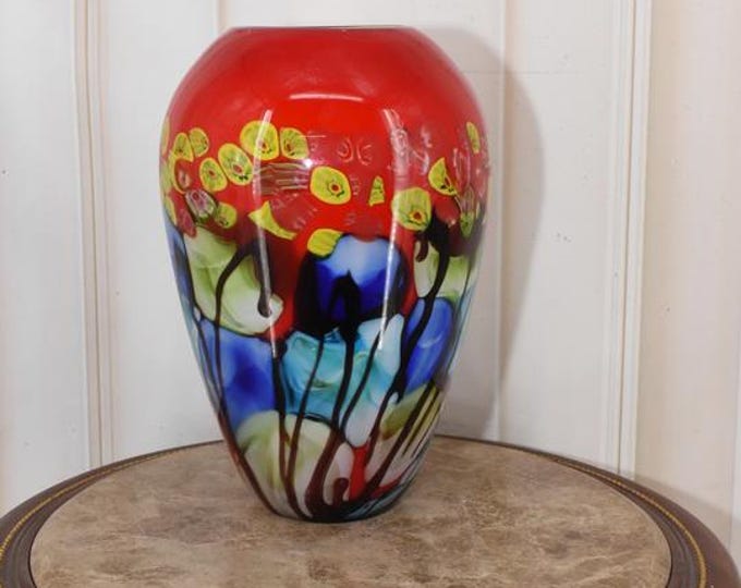 Amazing Vase Murano Style Glass - Sturdy and Thick Glass - Colorful Flower Pot - Richly Decorated - Italian Luxury Glass - Home Decor Gift