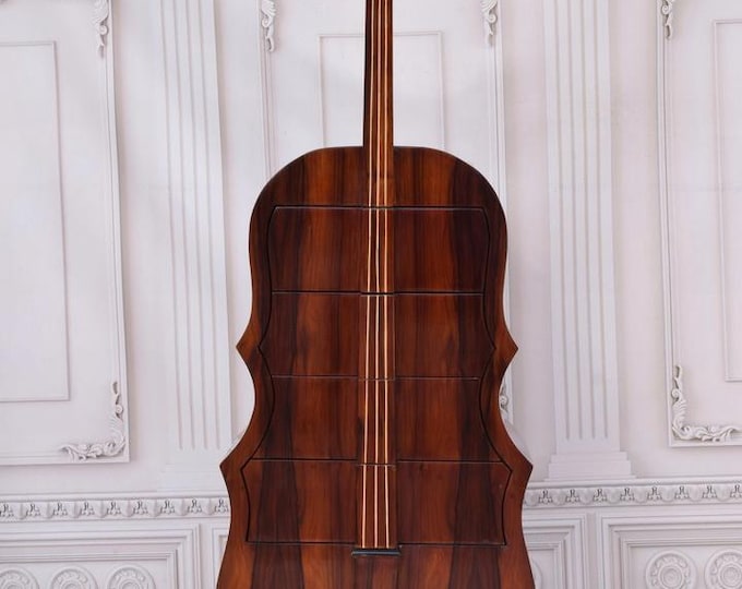 Art Deco Guitar Commode – Burl Veneer 4-Drawer Chest