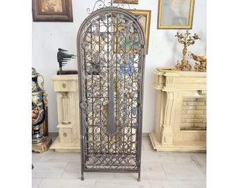 Large Hand Forged Iron Wine Rack Cabinet – French Winery Bottle Storage, Holds 100 Bottles