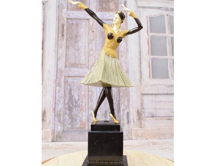 Demetre Chiparus Bronze Statue - Woman Cabaret Dancer Bronze Sculpture - Art Deco Figurine - Gift Idea for Dancer - Home Decor