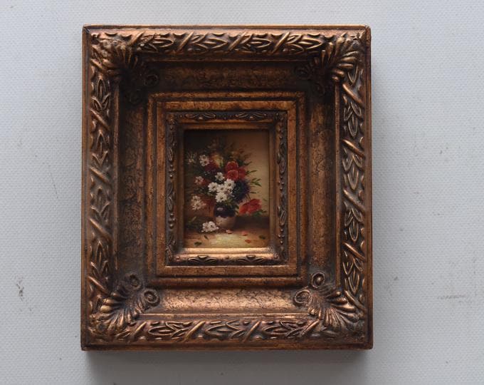 Flowers in a Vase – Vintage Miniature Oil Painting – Floral Still Life – Classic European Art – Unique Wall Decor