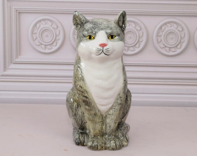 Beautiful Porcelain Cat - Figure Painted and Signed - White and Black Cat - Home Decor - Gift for Housewarming, Wedding, Birthday
