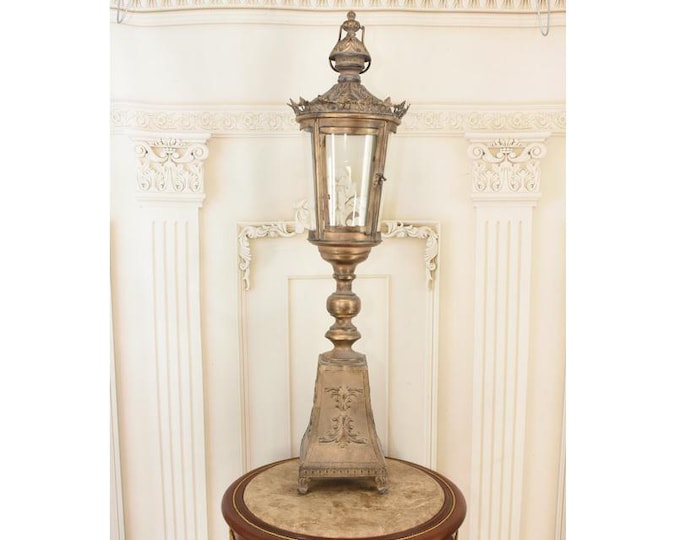 Vintage French Bronze-Effect Lantern – Rustic Metal Candle Light, 37.4"