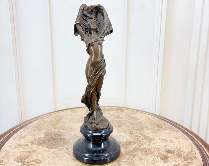 Vintage Art Nouveau Woman Bronze Statue - Lady in Dress Figurine - Elegant Female Sculpture - Unique Home Decor Gift