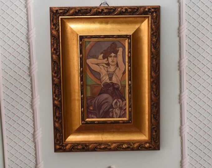 Very Rare - Antique Painting Lady of the Camellias - Alphonse Mucha Style Art - Handmade Painting - Wall Art Decor - Home Decor - Gift Idea