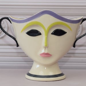Unique Expressive Vase - Funny Face Flower Vase - Vallauris 1960 Style - Porcelain Vase - Abstract Modern Vase - Home Decor Gift for Wedding