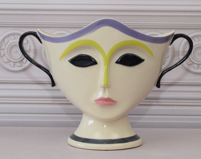 Unique Expressive Vase - Funny Face Flower Vase - Vallauris 1960 Style - Porcelain Vase - Abstract Modern Vase - Home Decor Gift for Wedding