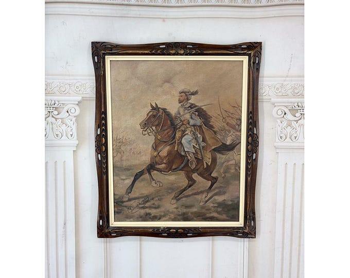 Antique Cossack on Horse Painting - Oil on Canvas - Juliusz Kossak Style - Circa 1915