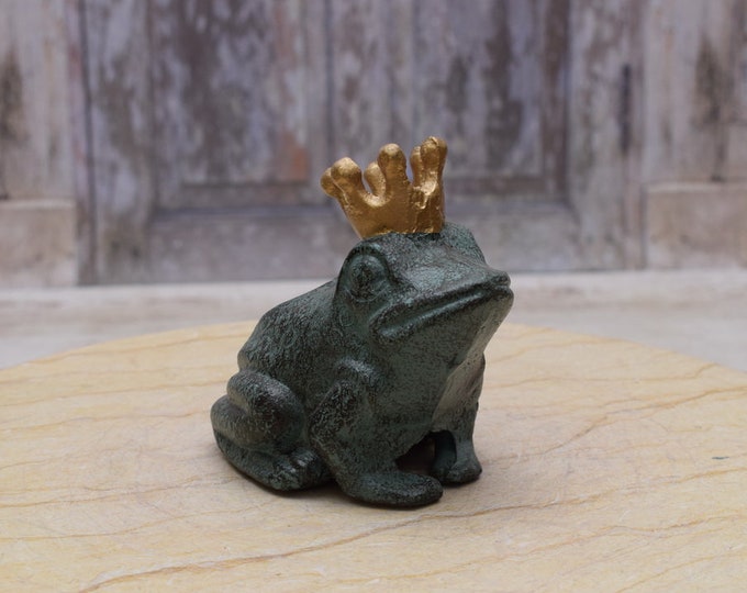 Amazing Large Cast Iron Frog in Crone - Luckily Sculpture - Lucky Sculpture - Painted Frog - Home and Garden Decor - Unique Vintage Gift
