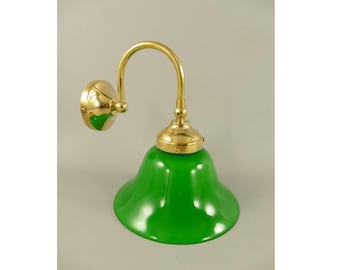 Vintage Brass Wall Sconce with Green Glass Shade - Working Brass Wall Light - Elegant Vintage Lighting - Decorative Wall Lamp