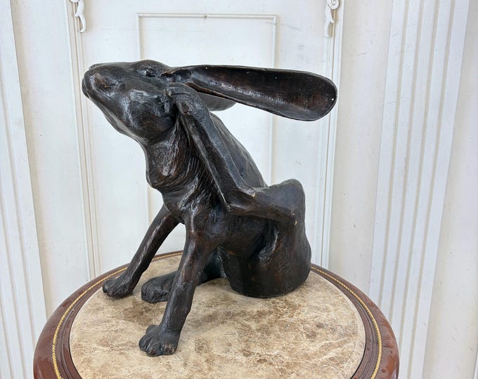 Large Rabbit Bronze Sculpture: Vintage Hare Statue