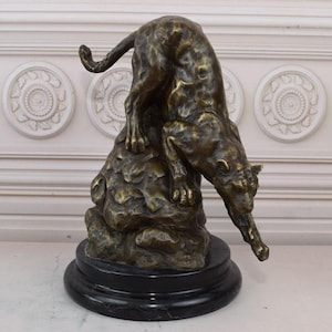 Grande Pantera Modernista em Rocha Água Potável - Bronze Premium - Decoração de Casa - Escultura Vintage - Escultura Única