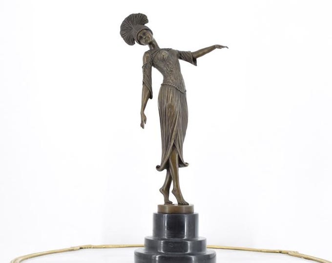 Amazing Large Woman Dancer Bronze Statue - Art Deco D. H. Chiparus Style - Premium Bronze Figurine - Home and Office Decor - Gift Idea