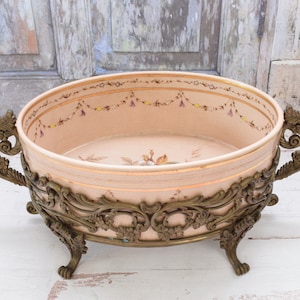 Plateau Porzellan mit Bronze Ornamenten - Handgefertigte Bemalte Porzellan - Vintage Schale mit Blumen Design Luxus Schale - Geschenkidee zur Hochzeit