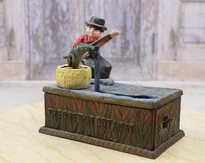 Cast Iron Mechanical Bank - Handler with Snake - Vintage Money Box - Home Decor - Vintage Gift Idea