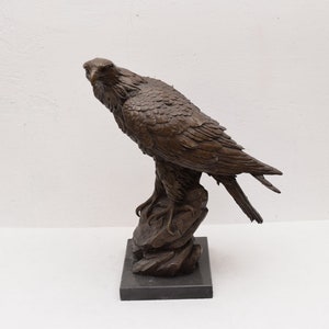 Large Eagle Bronze Sculpture on Marble Base - Buzzard Statue - Solid and Heavy Bronze - Home and Office Decor - Gift Idea