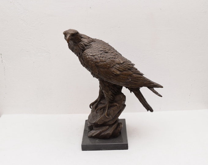 Large Eagle Bronze Sculpture on Marble Base - Buzzard Statue - Solid and Heavy Bronze - Home and Office Decor - Gift Idea