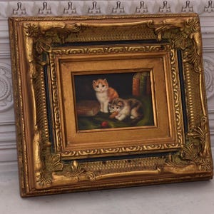 Incroyable tableau famille chats - tableau chat dans un joli cadre doré - décoration murale - idée cadeau pour anniversaire, mariage, pendaison de crémaillère