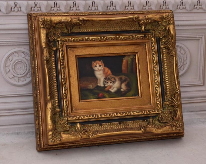 Amazing Painting Family Cats - Cat Painting in Nice Gold Frame - Wall Decor - Gift Idea for Birthday, Wedding, Housewarming